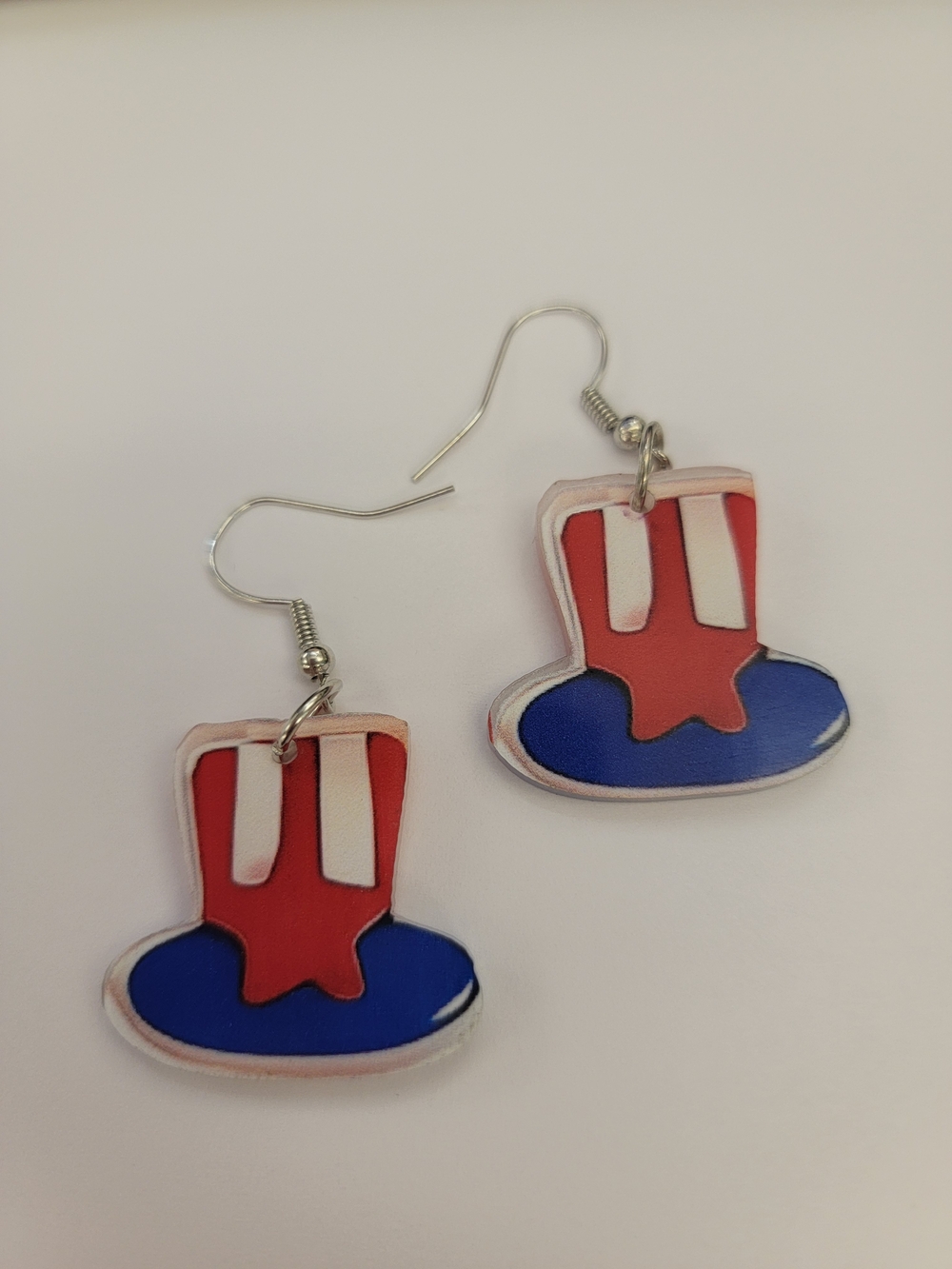Patriotic Top Hat Dangle Earrings - Red, White & Blue